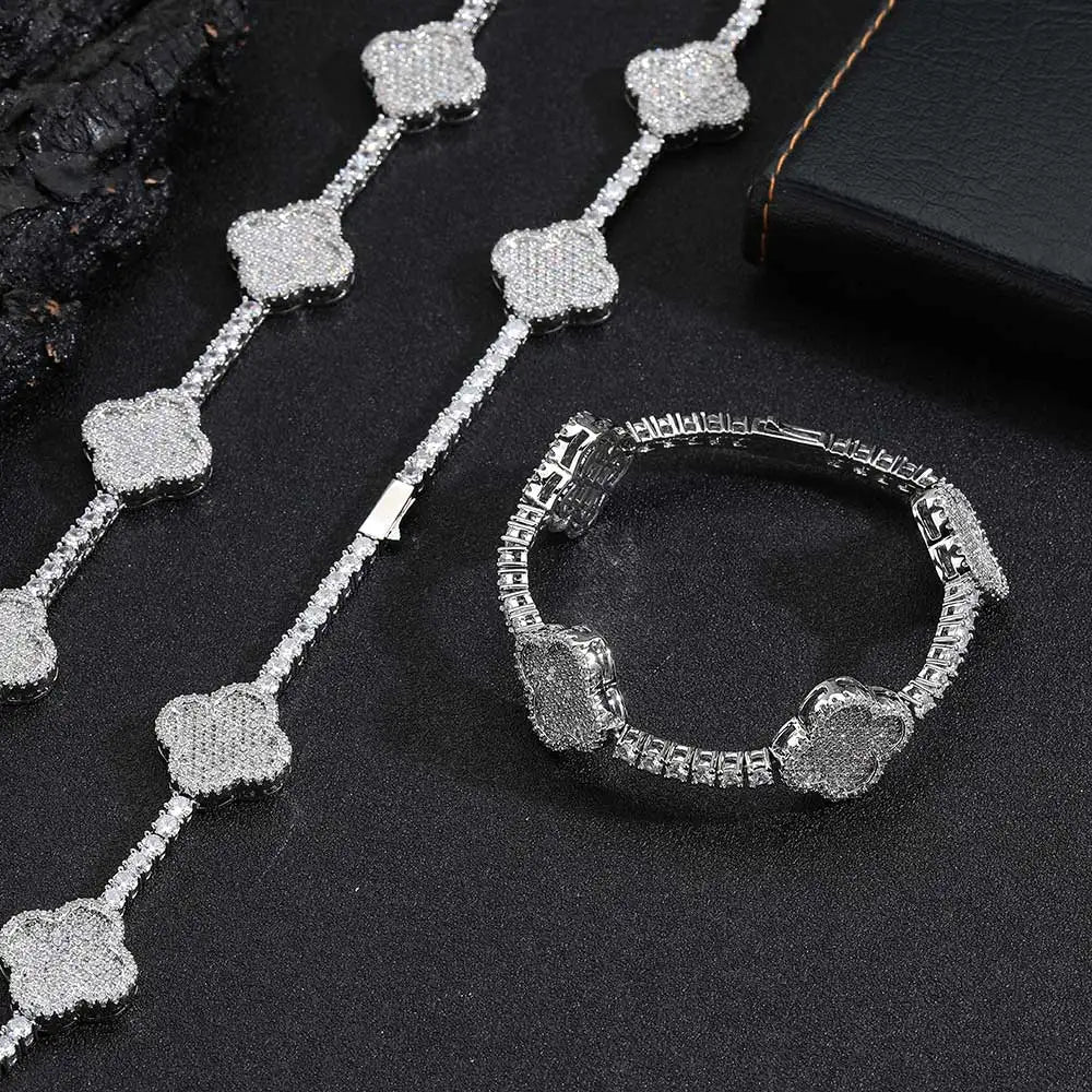 New Design Lucky Four Leaf Clover Bracelet Hip Hop Jewelry Iced Out 5A Zircon Clover Tennis Chain Bracelet For Men Women