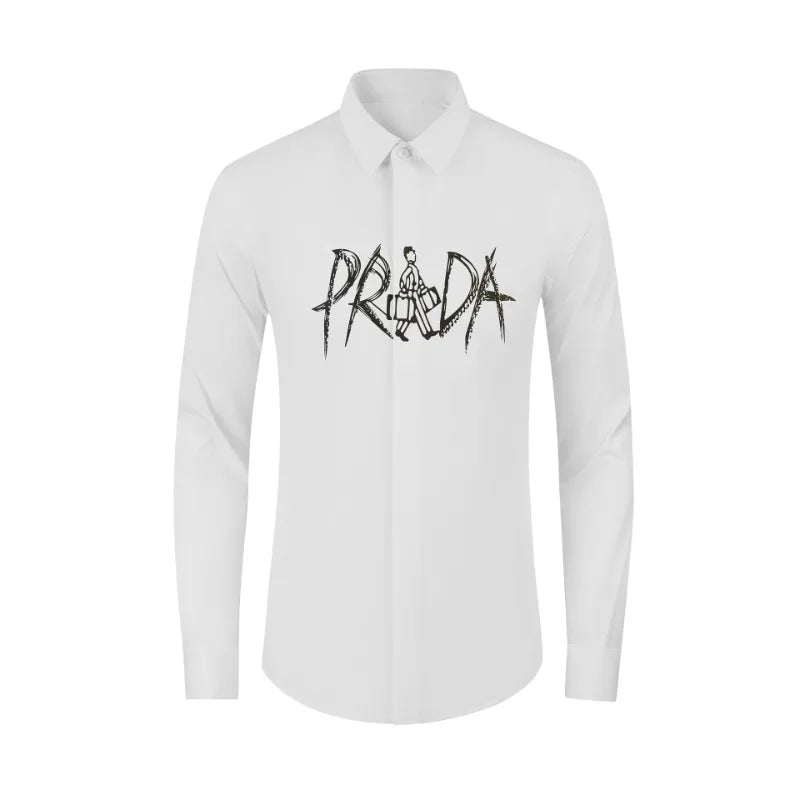 2024 New Letter Printing Men's Slim Fit Fashion Shirt Cotton Top European and American Elements Men's Wear
