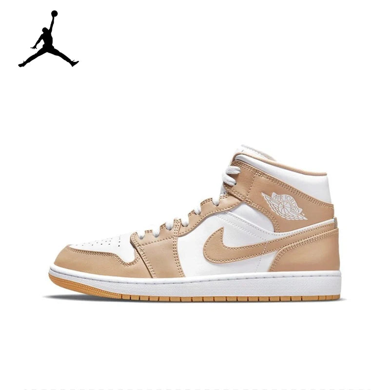 Original Air Jordan 1 Mid gold and black Retro Classic Basketball Sneakers Shoes