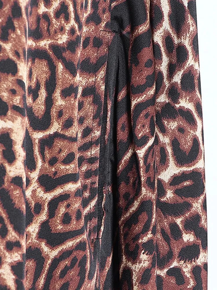 KBQ Leopard Oversize Cardigan Coat For Women Round Neck Cloak Sleeve Print Maxi Windbreaker Female Autumn Fashion Clothing New