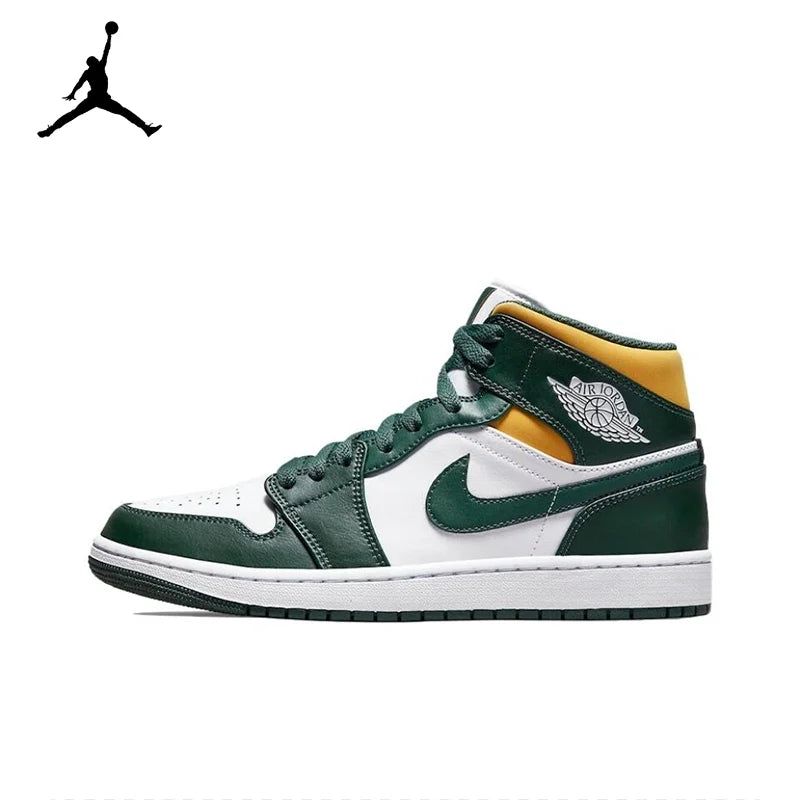 Original Air Jordan 1 Mid gold and black Retro Classic Basketball Sneakers Shoes