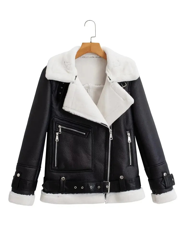 SLMD Winter Fashion Colorful Fur Turn-down Collar Leather Jackets With Belt Pockets Women Thick Warm Fur Coat -20~-10℃