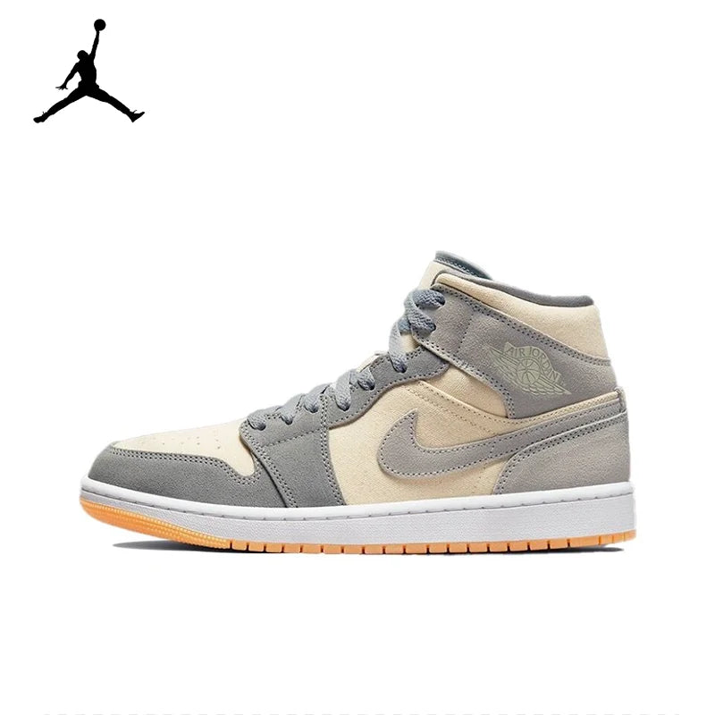 Original Air Jordan 1 Mid gold and black Retro Classic Basketball Sneakers Shoes