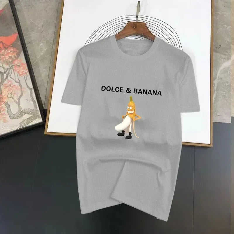 Dolce & Banana Cute Print Spring/Summer T-Shirt Men's Women's Short Sleeve Top Casual Pattern Oversized Fabric
