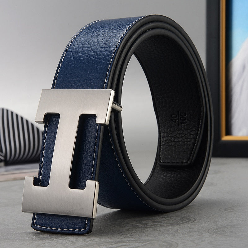 Casual Men's Belt High Quality Genuine Second Cow Leather Belts Strap Male Metal Smooth Buckle Fashion