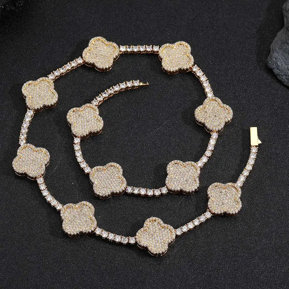 New Design Lucky Four Leaf Clover Bracelet Hip Hop Jewelry Iced Out 5A Zircon Clover Tennis Chain Bracelet For Men Women