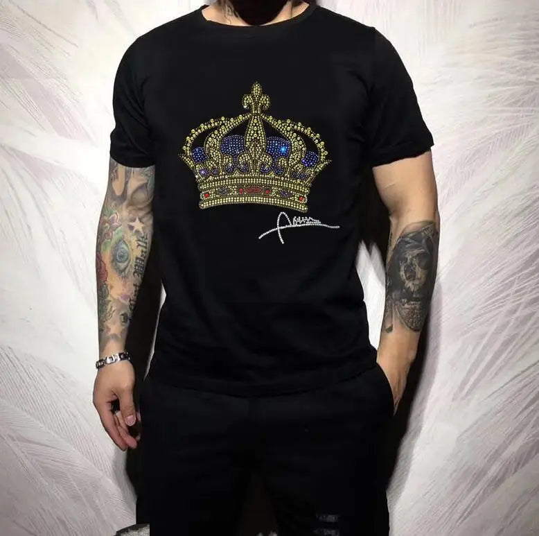 Designer Rhinestone blue crown T-shirt men casual men's gifts T-shirt top tees 2024 man fashion