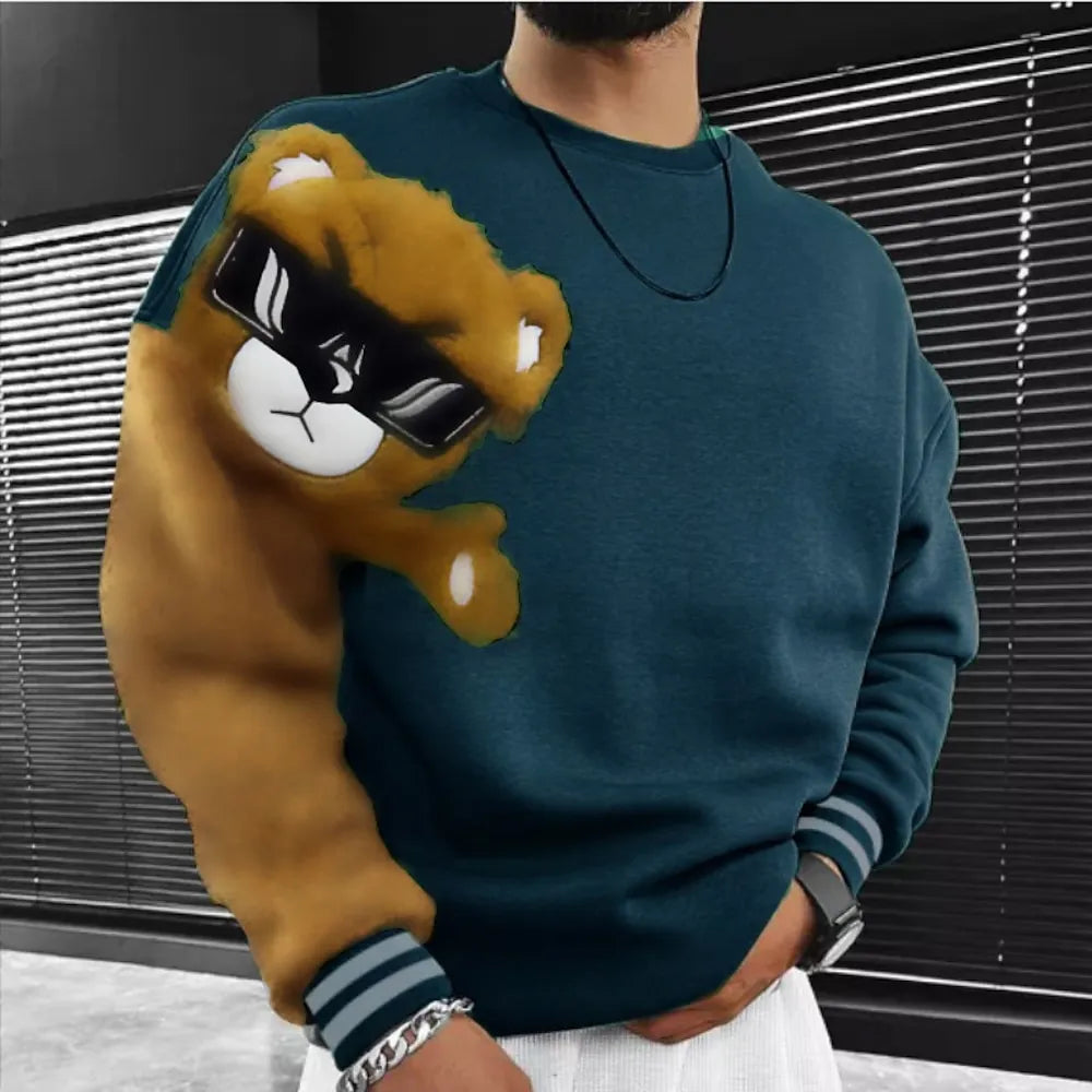 Men's Sweatshirt Pullover Crew Neck Bear Prints Print Daily Sports Holiday 3D Print Basic Streetwear Spring Hoodie Sweatshirts