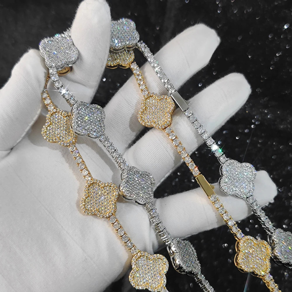 New Design Lucky Four Leaf Clover Bracelet Hip Hop Jewelry Iced Out 5A Zircon Clover Tennis Chain Bracelet For Men Women