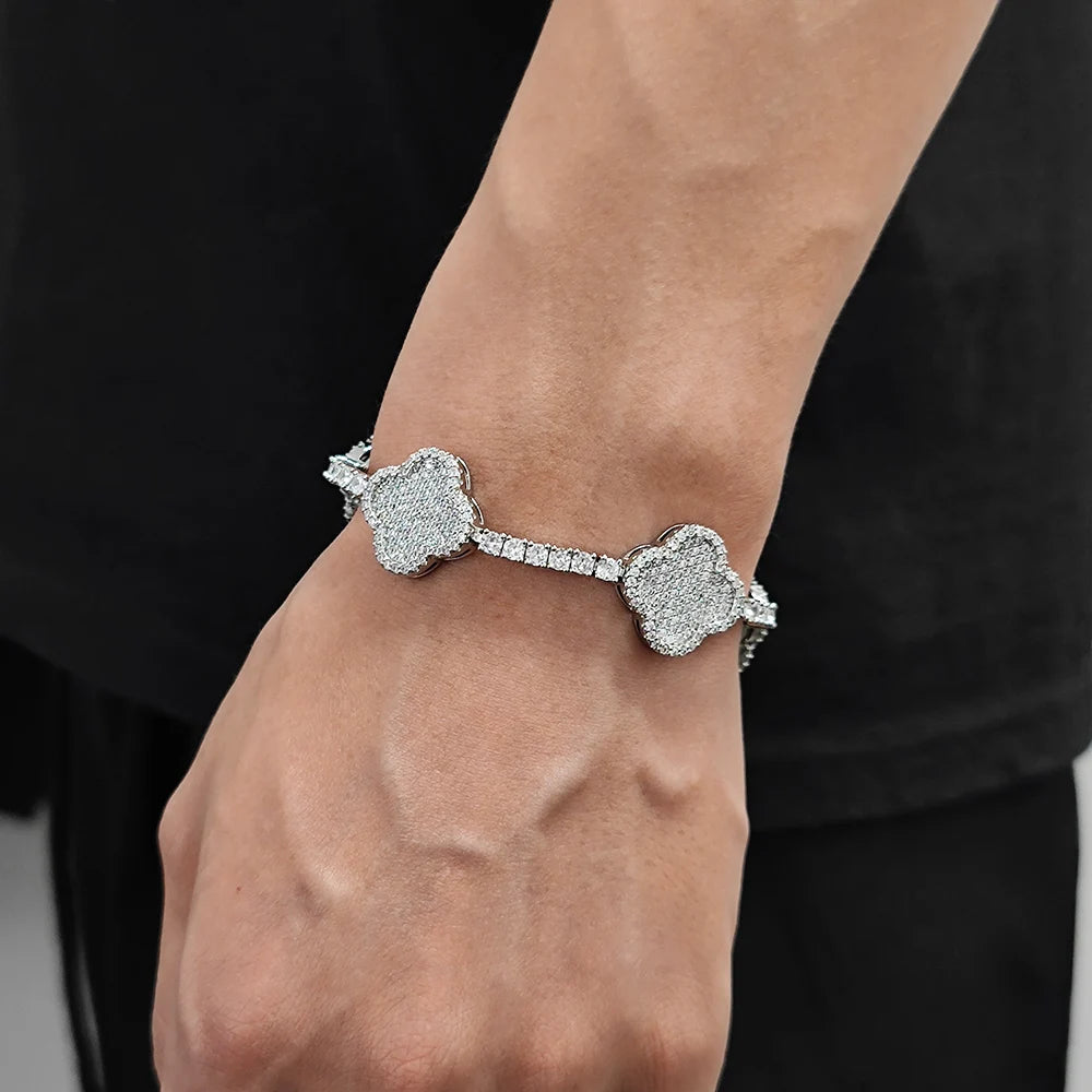 New Design Lucky Four Leaf Clover Bracelet Hip Hop Jewelry Iced Out 5A Zircon Clover Tennis Chain Bracelet For Men Women