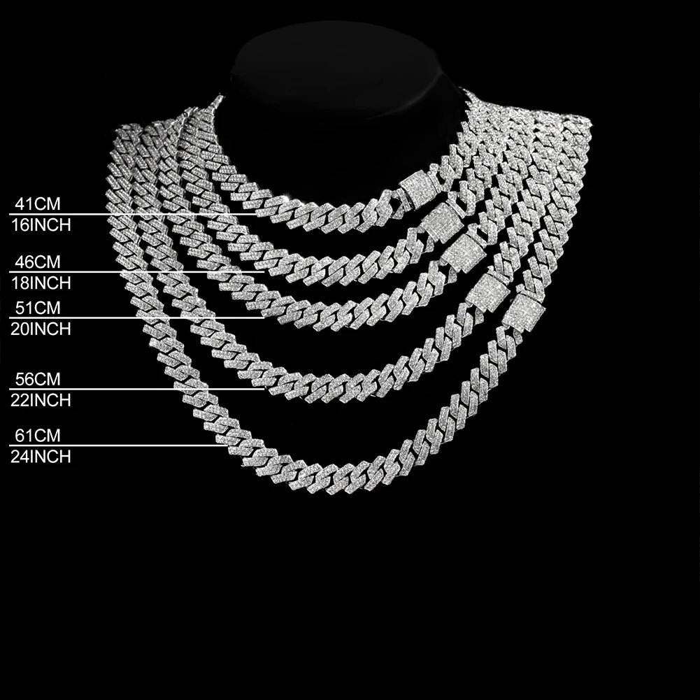 14MM Prong Cuban Link Chain Hiphop Dollar Sign Pendant Necklace For Men Women Iced Out AAA 2 Row Cuban Chain Necklaces Jewelry
