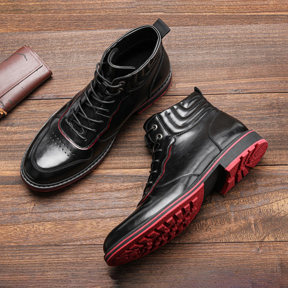 Red bottom Boots For Men Fashion Patent leather Men Ankle Boots