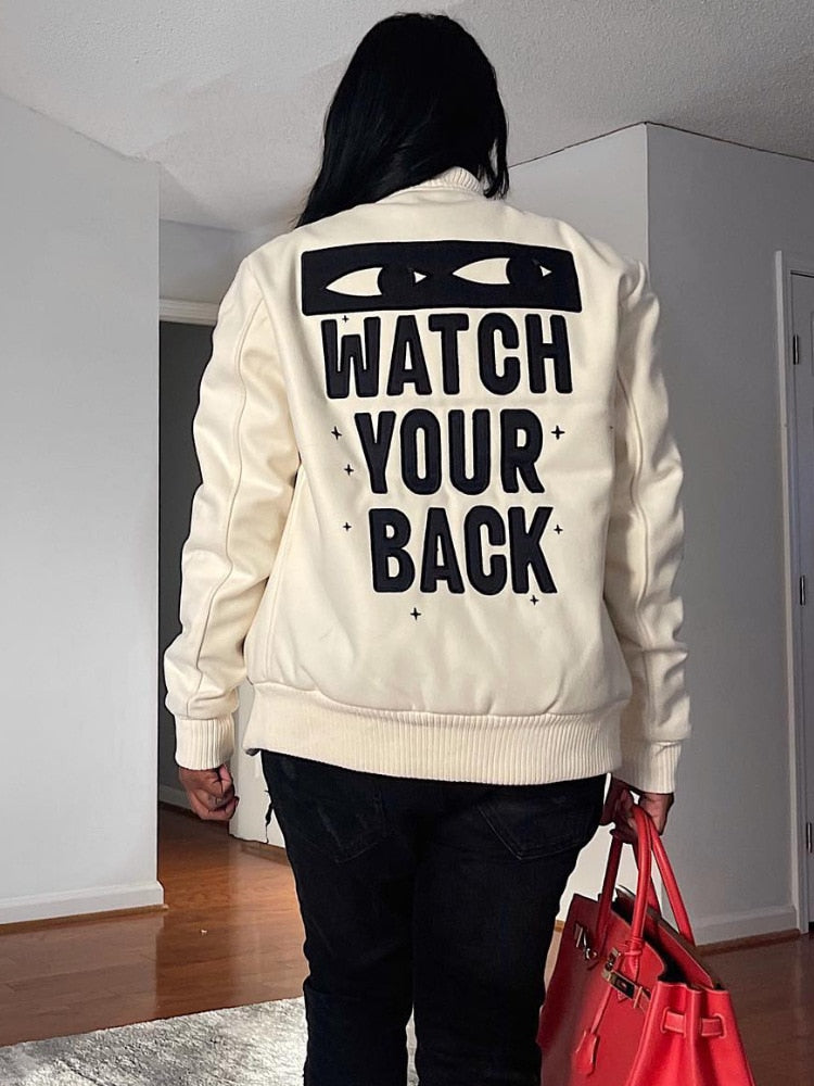 Letter Printed Women Baseball Coat Button Up Fitness Windbreaker 2022 Autumn New Workout Activewear High Street Harajuku Jacket
