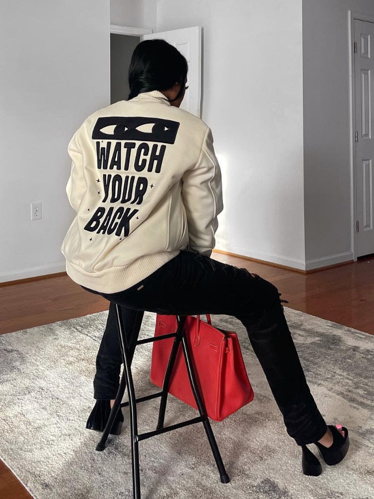 Letter Printed Women Baseball Coat Button Up Fitness Windbreaker 2022 Autumn New Workout Activewear High Street Harajuku Jacket