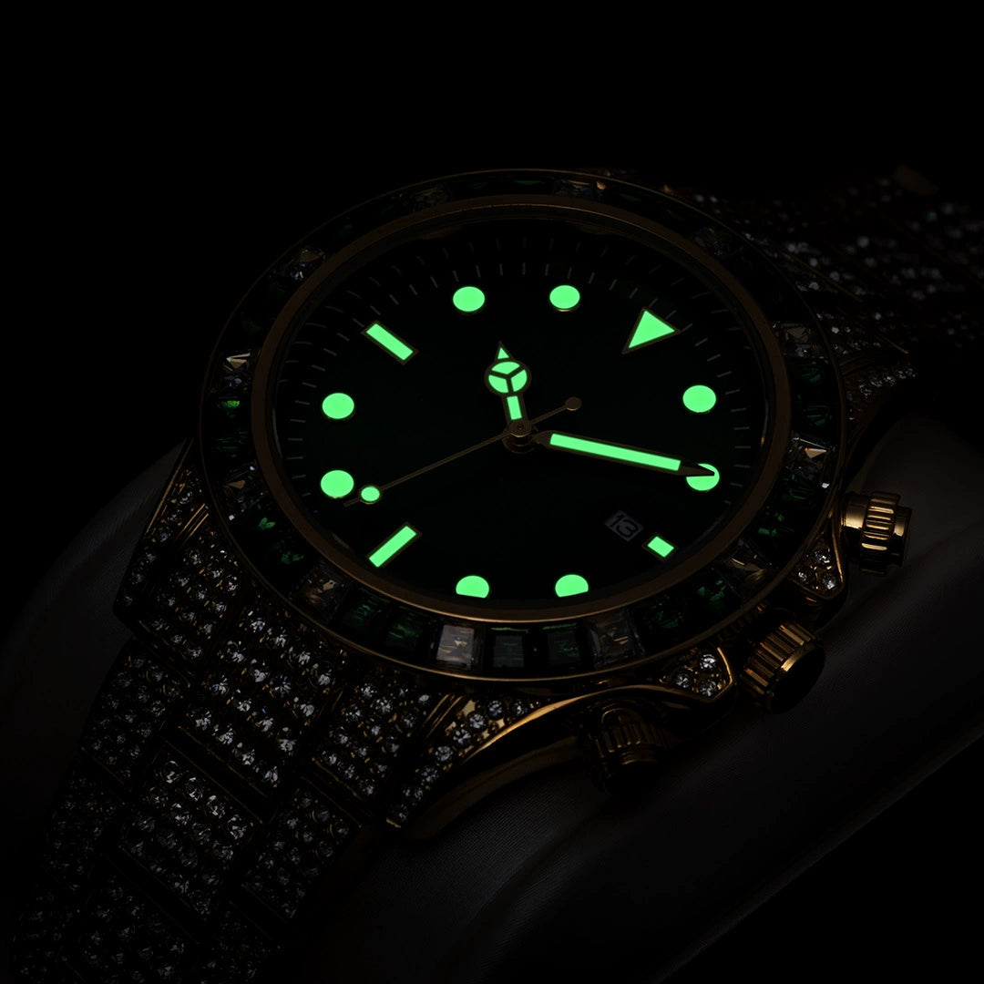 Golden, round Full Diamond Men Watch Luminous Pointer Classic Fashion Best-Seller New Men Watch