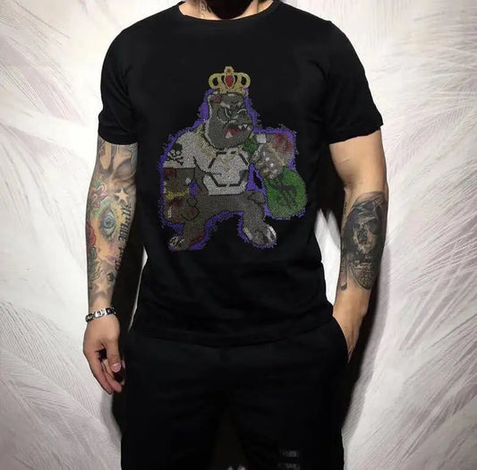 New men's Designer RhinestoneGorilla T-shirt brand summer color cotton  casual pullover