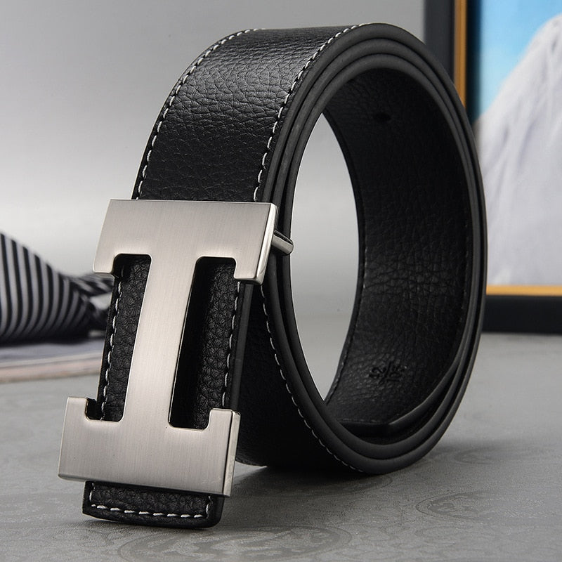 Casual Men's Belt High Quality Genuine Second Cow Leather Belts Strap Male Metal Smooth Buckle Fashion