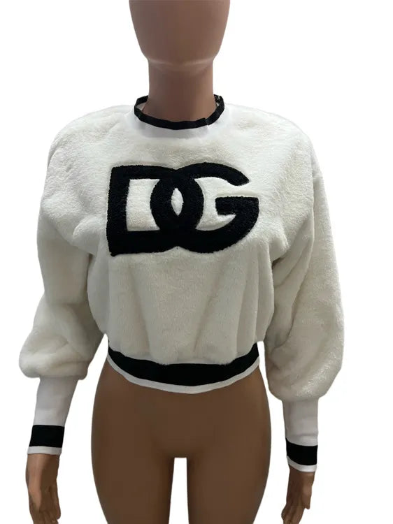 COZOK 2022 Hot Popular Letter Winter Style Simple Sweet Young Office Lady Round Neck Full Sleeve Women High Waist Hoodies