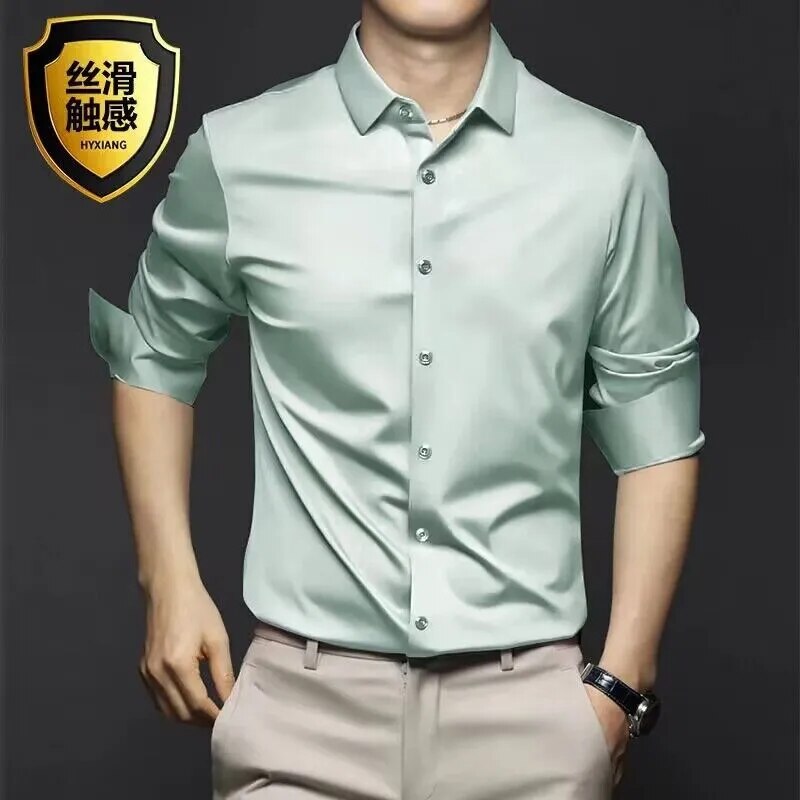 5XL High Quality Pure White Formal Dress Men's Long Sleeve Shirt Silk Smooth Spring and Autumn New Style No Iron Business Casual
