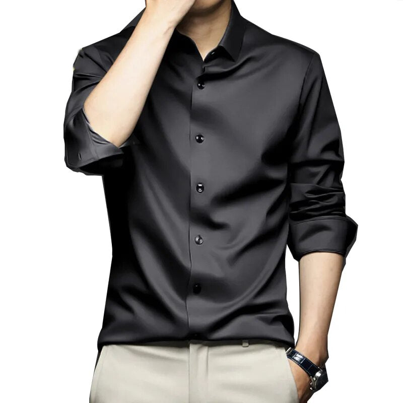 5XL High Quality Pure White Formal Dress Men's Long Sleeve Shirt Silk Smooth Spring and Autumn New Style No Iron Business Casual