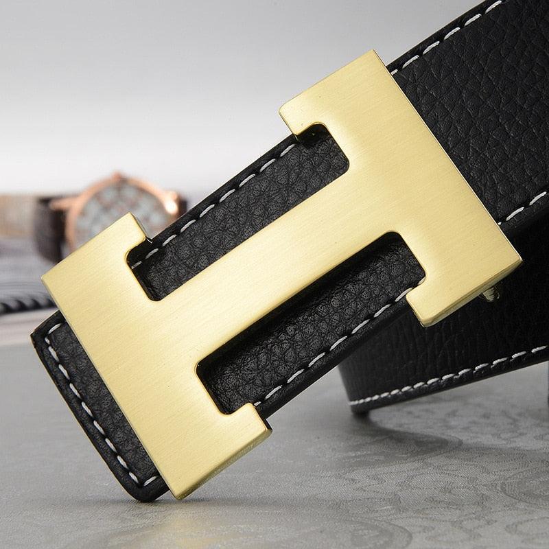 Casual Men's Belt High Quality Genuine Second Cow Leather Belts Strap Male Metal Smooth Buckle Fashion
