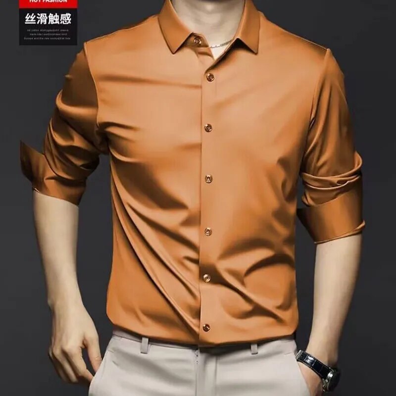 5XL High Quality Pure White Formal Dress Men's Long Sleeve Shirt Silk Smooth Spring and Autumn New Style No Iron Business Casual