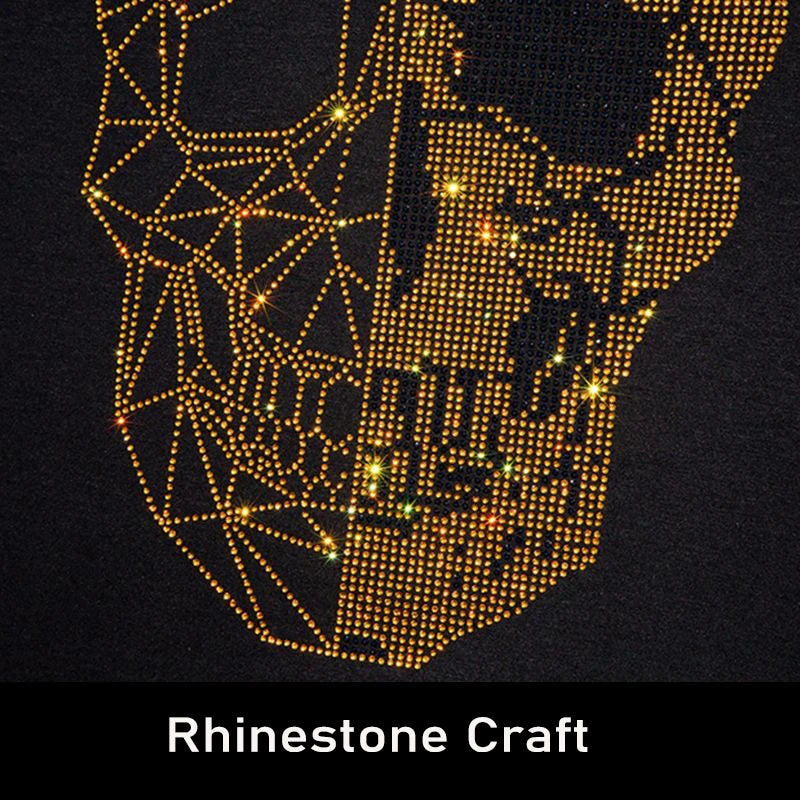 T-shirt Men's Rhinestone Skull  Personality Summer Brand Mercerized Cotton High Quality Short Sleeve Round Neck Tees Male Top