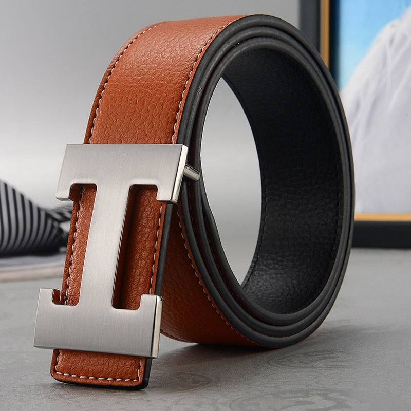 Casual Men's Belt High Quality Genuine Second Cow Leather Belts Strap Male Metal Smooth Buckle Fashion