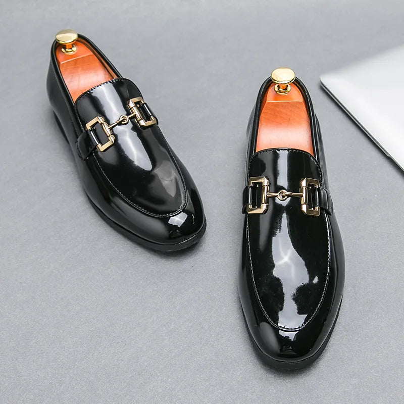 New Men's Wedding Shoes Black Patent Leather Formal Men Shoes Business Handmade Slip-On Loafers Size 38-46