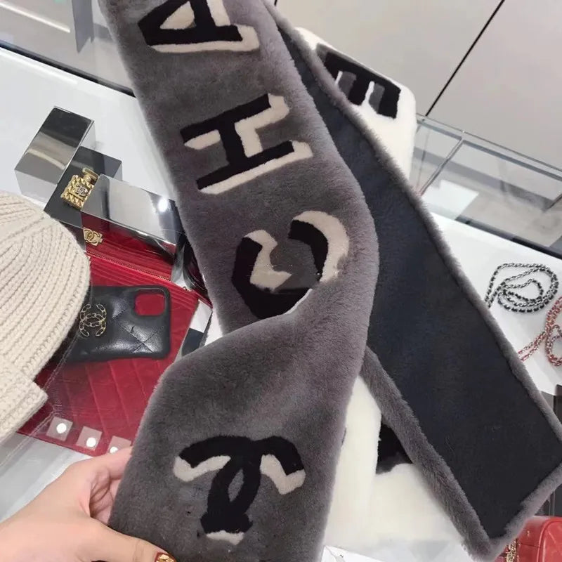 Fashion Designer Scarves High Quality Warm Wool Scarf Color Matching Fur Scarf