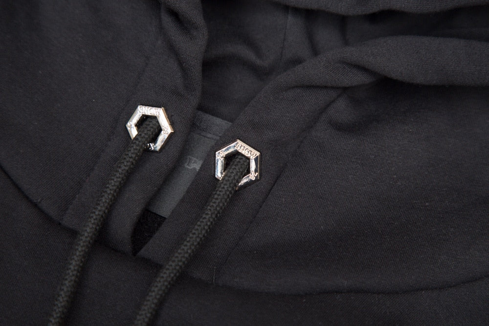 2021 Men Skulls Rhinestones Hoodie Sweatshirt Fashion Streetwear Full Pullover Belt Hooded Hoodie Thick Mens Winter Clothes 6XL