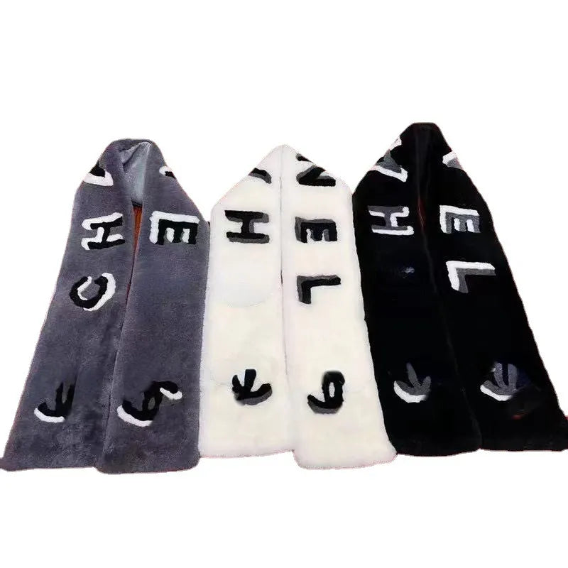 Fashion Designer Scarves High Quality Warm Wool Scarf Color Matching Fur Scarf