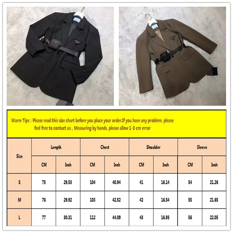 Top Designer Women's New Style Women's Jacket Casual Suit Style Belt Tight Chest Women's Slim Fit Fashion Sexy Short Coat Girl Warm Windbreaker S-L